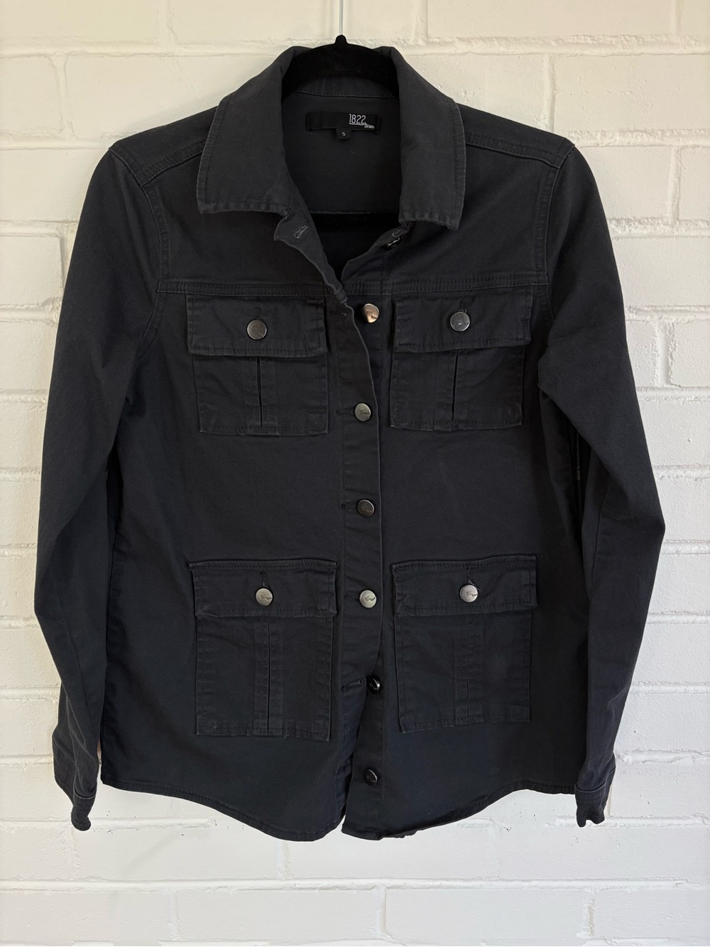 1822 Denim Black Utility Jacket Stretch Twill Size S